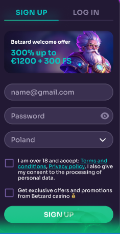 Sign Up form with fields: phone number, zip code, city, and residential address